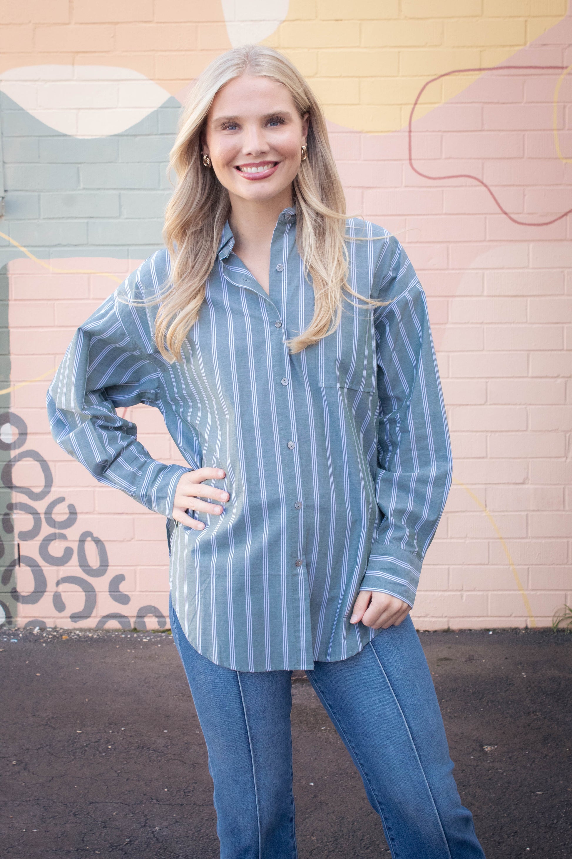  Cordelia Striped Shirt, Olive