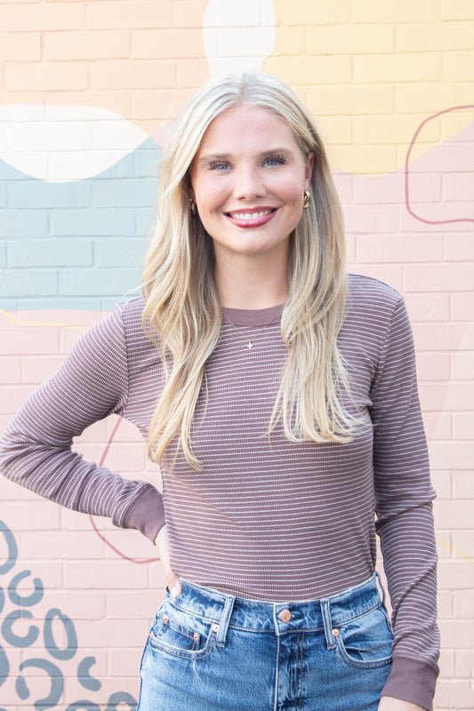 Be Cool Madelyn Stitched Thermal Top, Brown