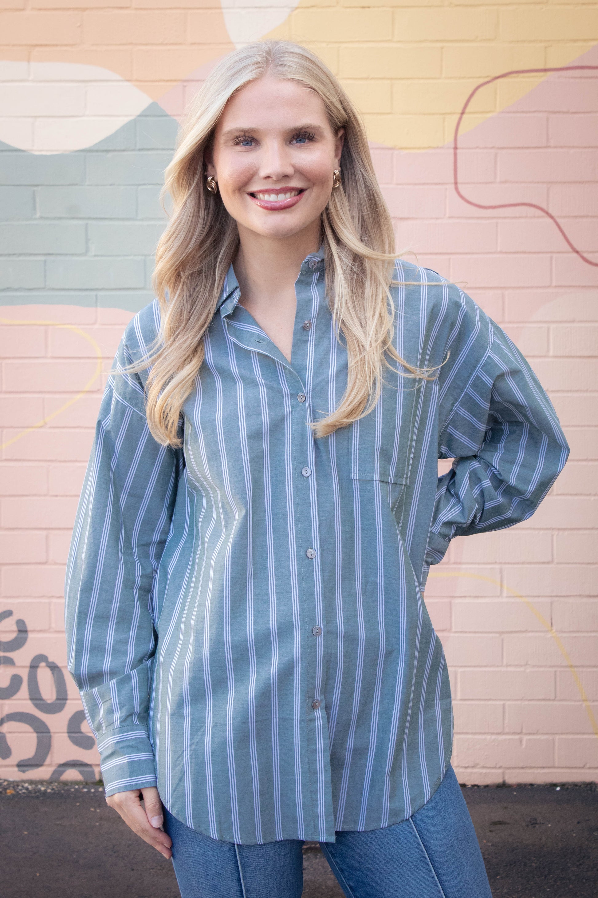  Cordelia Striped Shirt, Olive