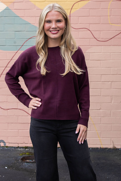 Kenzie Roll Neck Seam Front Sweater, Dark Cherry