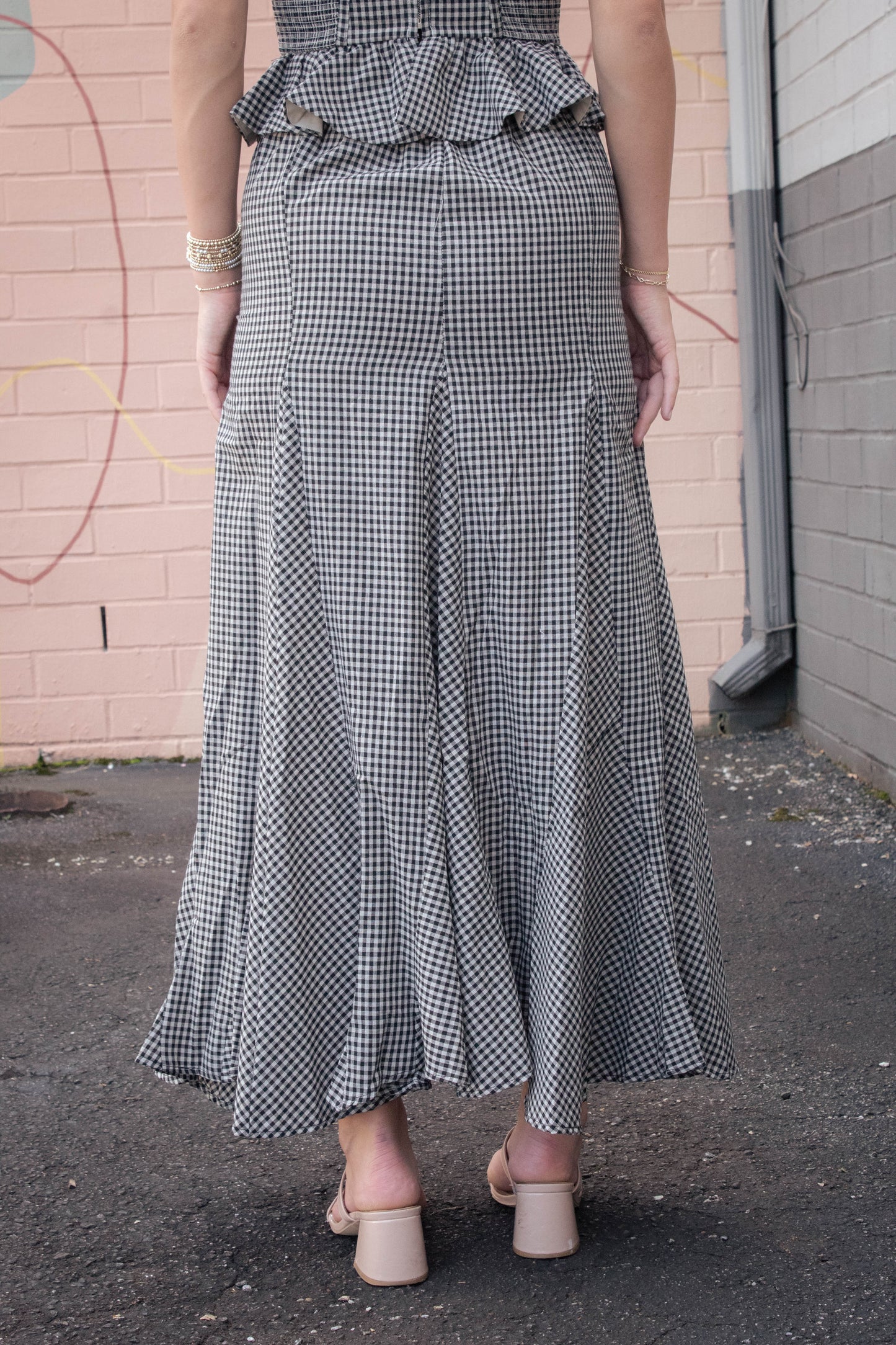  Minerva Checkered Maxi Skirt, Black Taupe