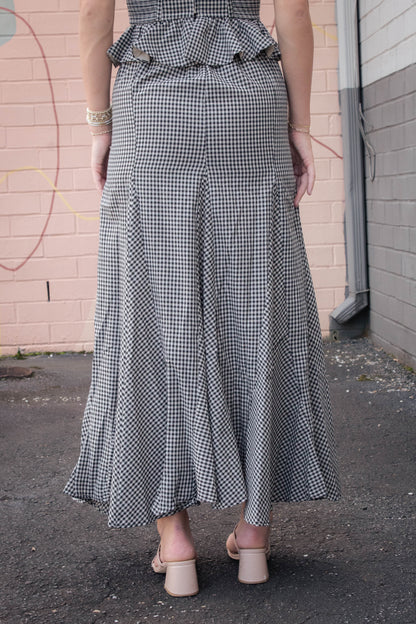  Minerva Checkered Maxi Skirt, Black Taupe