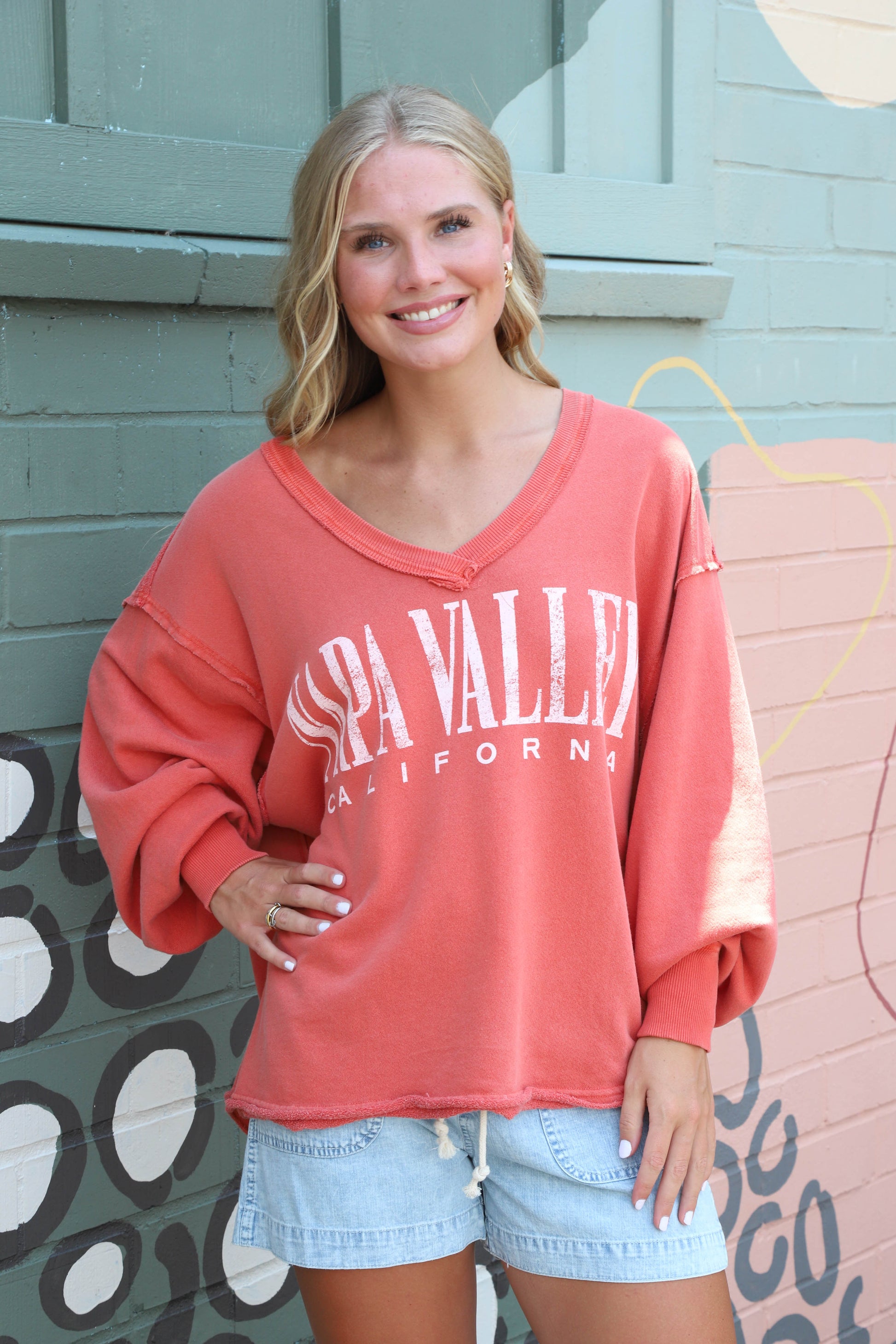  Venice V-Neck Graphic Sweatshirt, Rose Sienna Combo | Free People