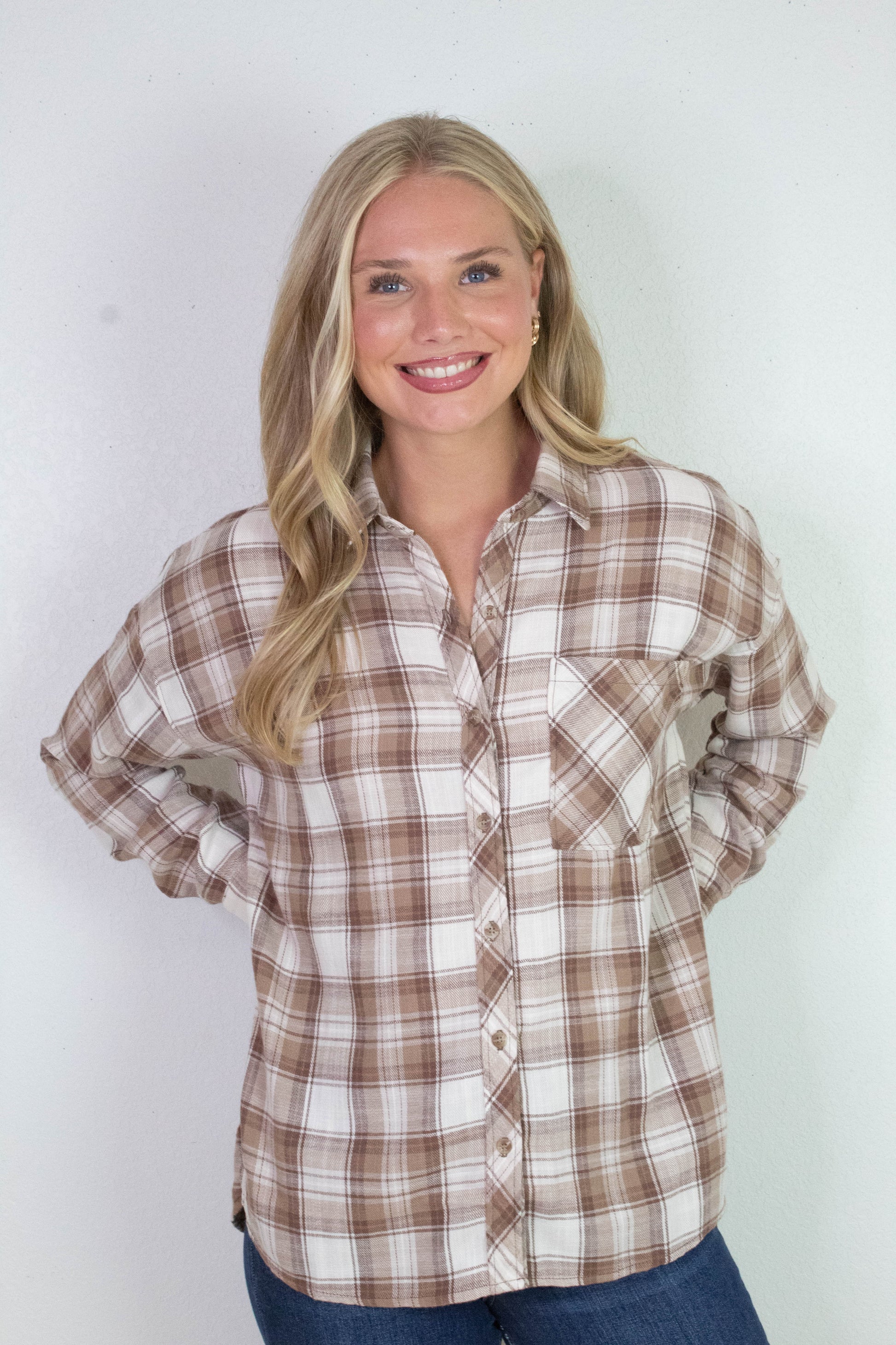 Be Cool Monroe Brown Plaid Flannel Shirt, Mocha