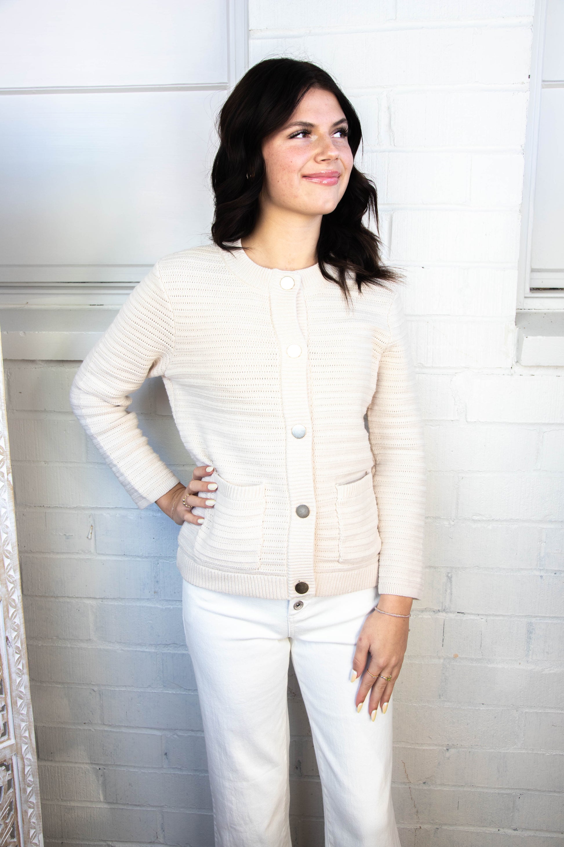  Rae Pointelle Knitted Jacket, Oat | Sanctuary