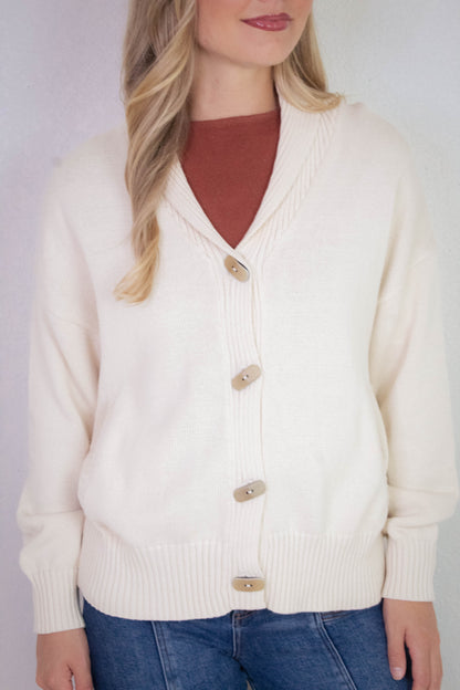  Lila Camp Jacquard Toggle Cardigan, Oatmeal