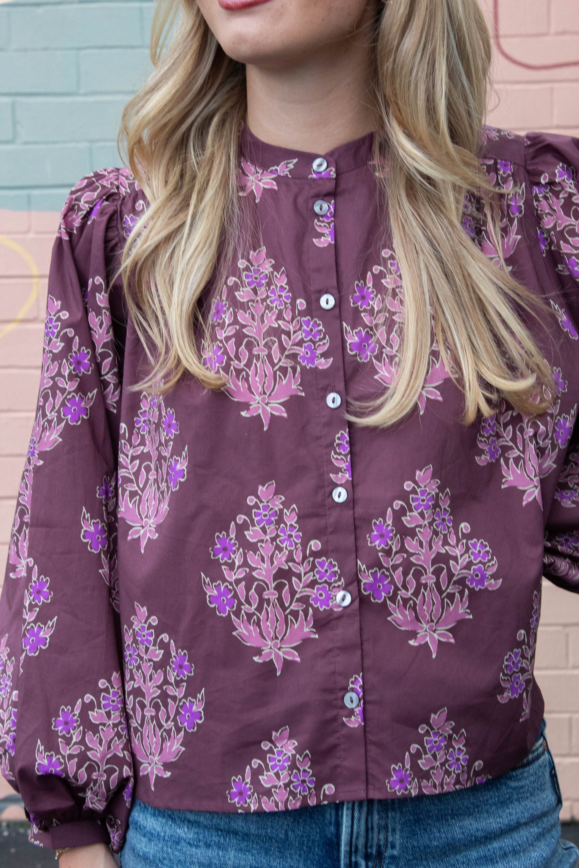  Wren Block Floral Blouse, Burgundy