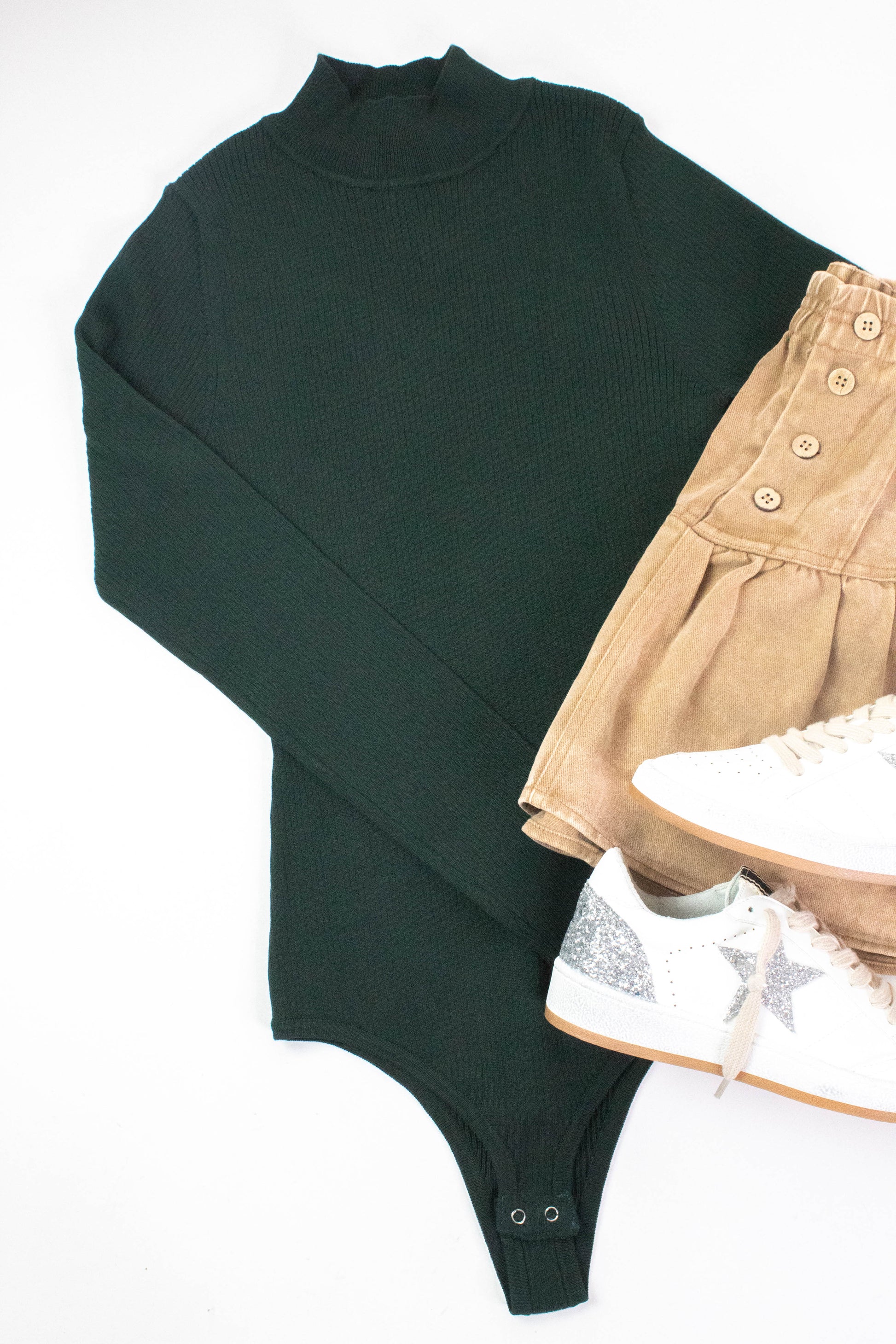  Bella High Neck Ribbed Bodysuit, Hunter Green
