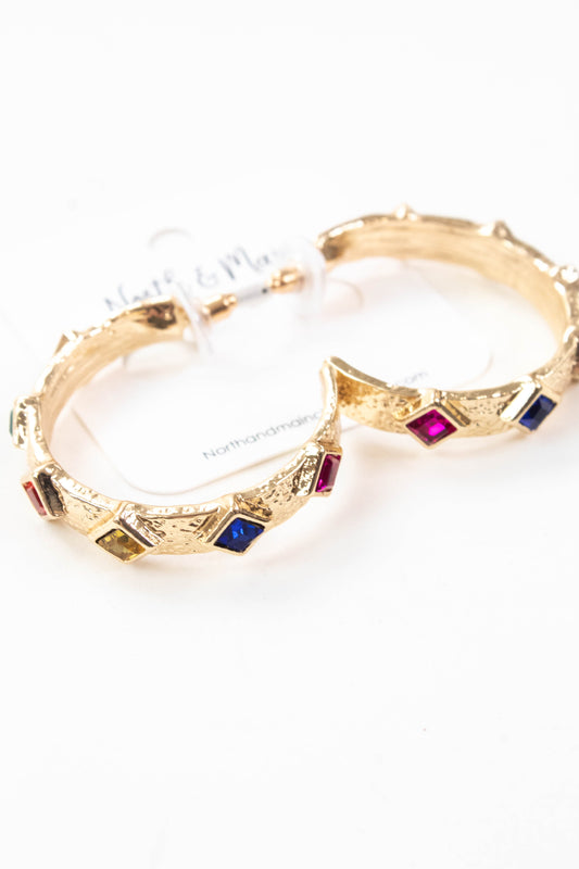  Kendra Textured Multi Color Hoop Earring, Gold Multi