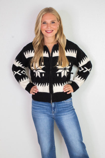  Audovera Shawl Neck Cardigan, Black Cream | RD Style