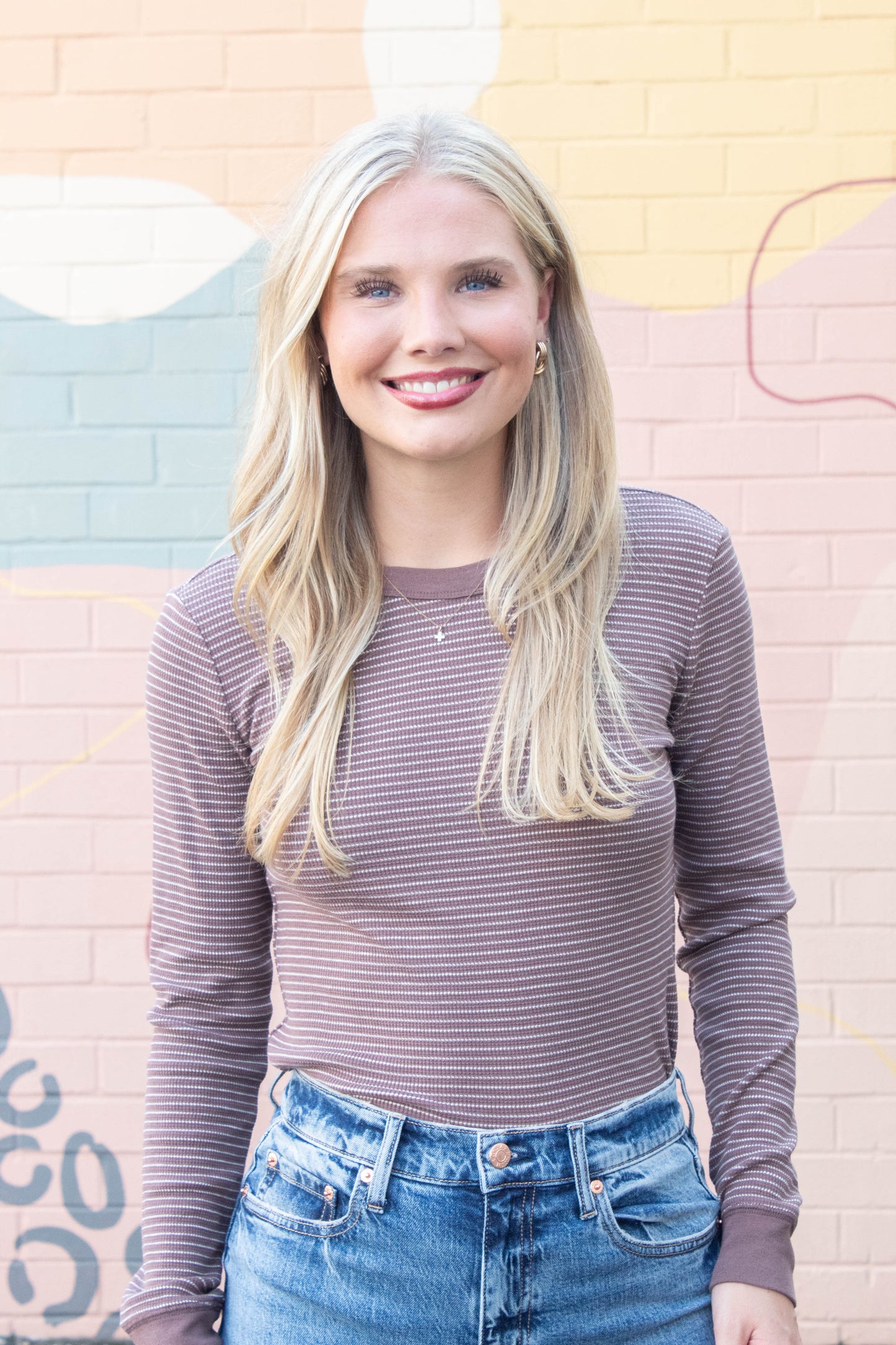 Be Cool Madelyn Stitched Thermal Top, Brown