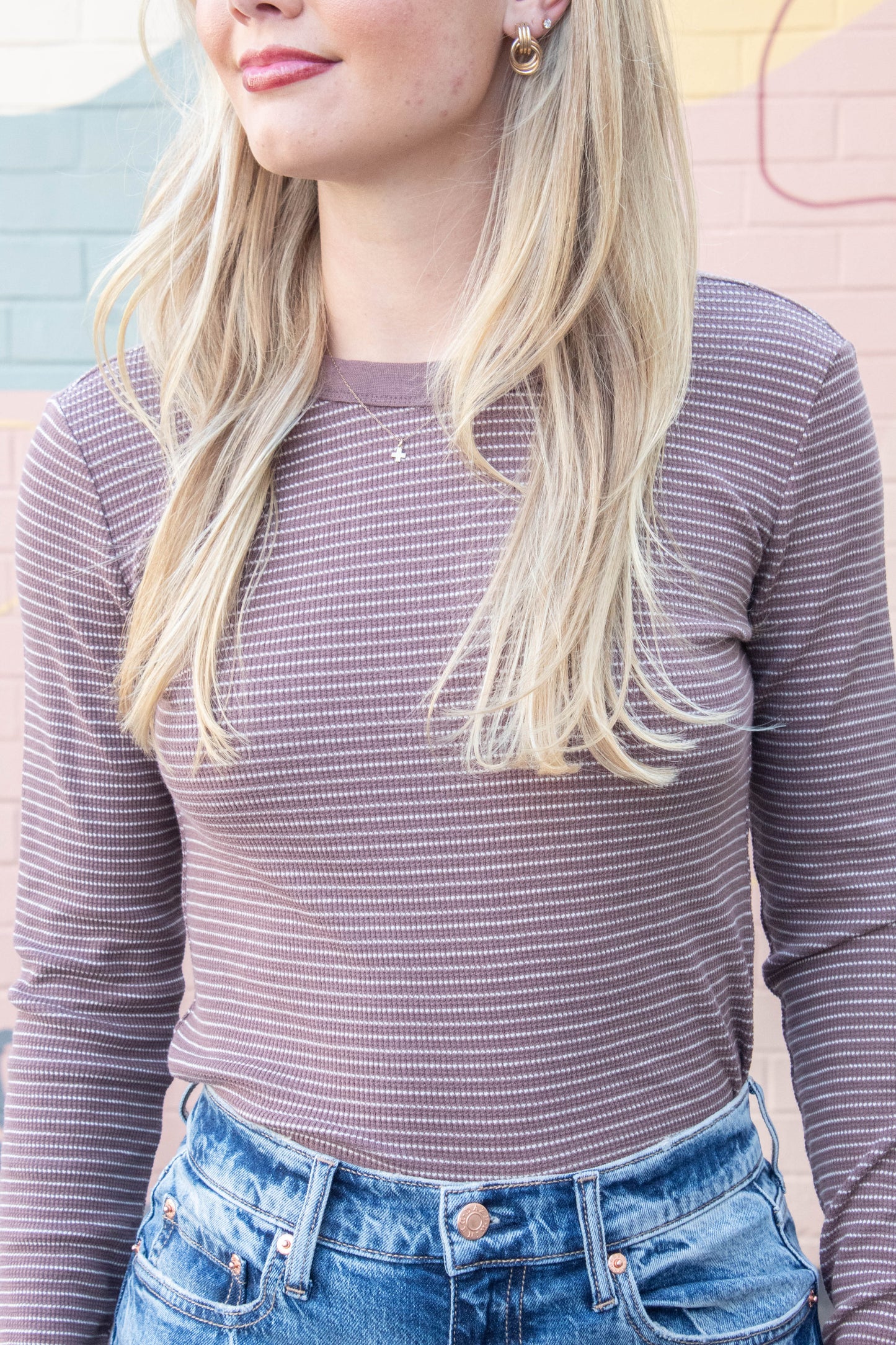 Be Cool Madelyn Stitched Thermal Top, Brown