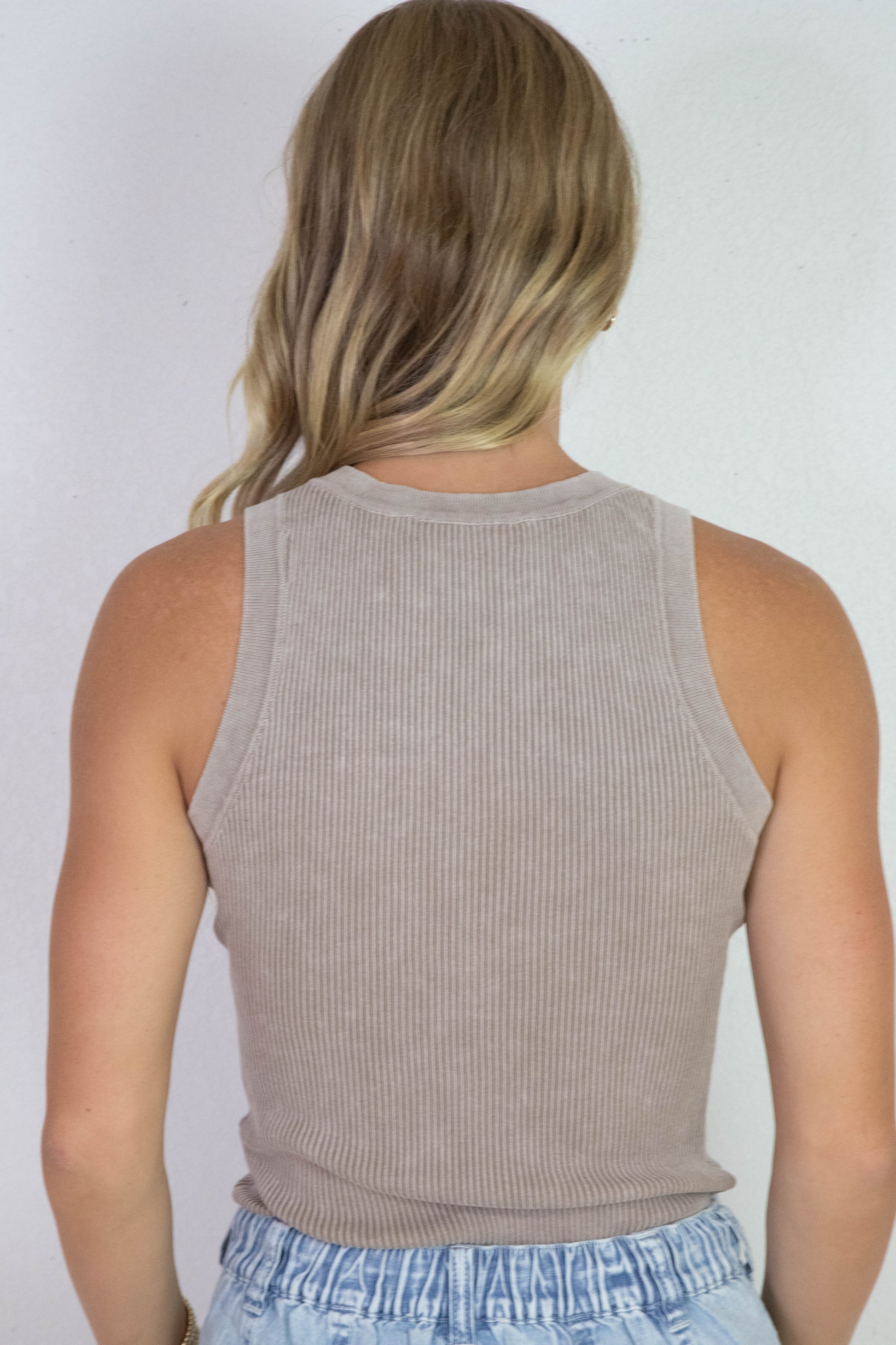  Elowen Washed Ribbed Tank Top, Mocha