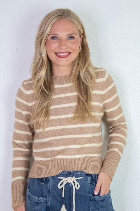  Sheri Striped Sweater, Taupe Cream | Sadie & Sage