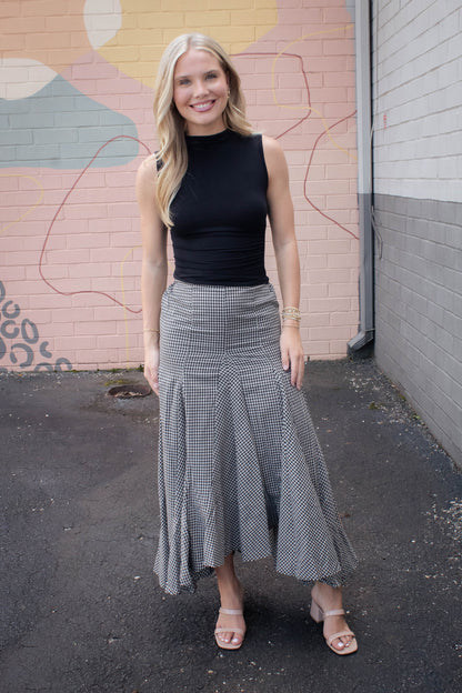  Minerva Checkered Maxi Skirt, Black Taupe