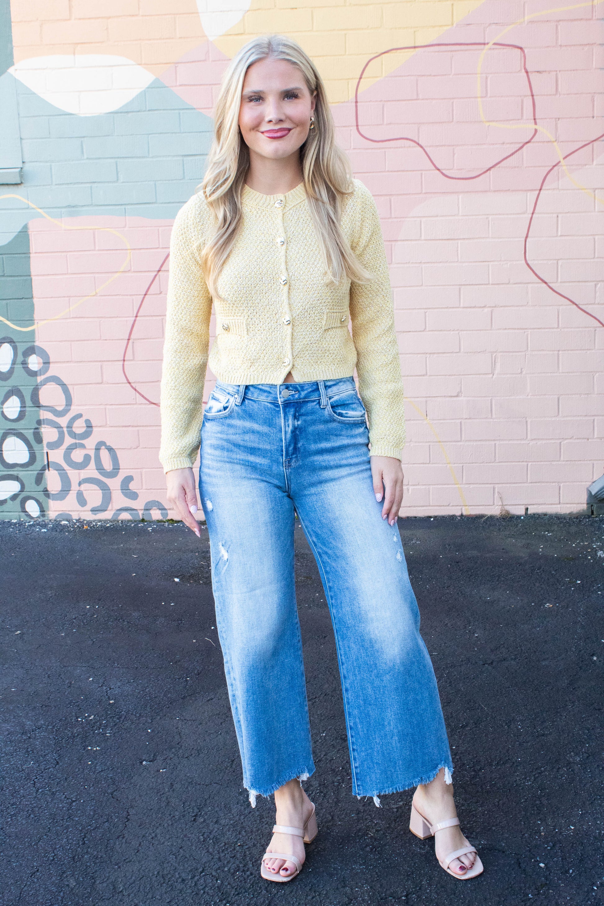  Priscilla Gold Button Cardigan, Yellow