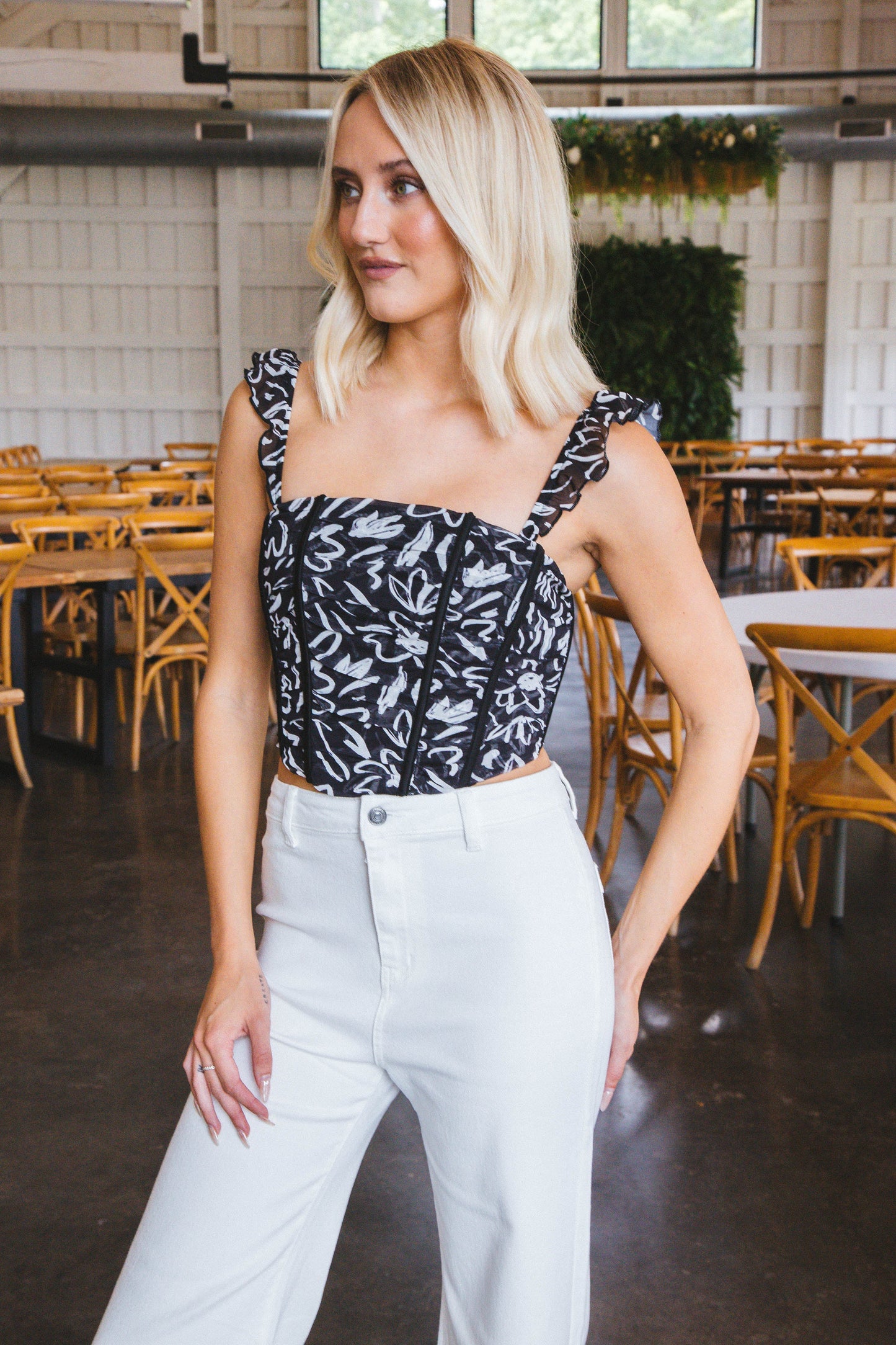  Julia Ruffle Strap Top With Boning, Black
