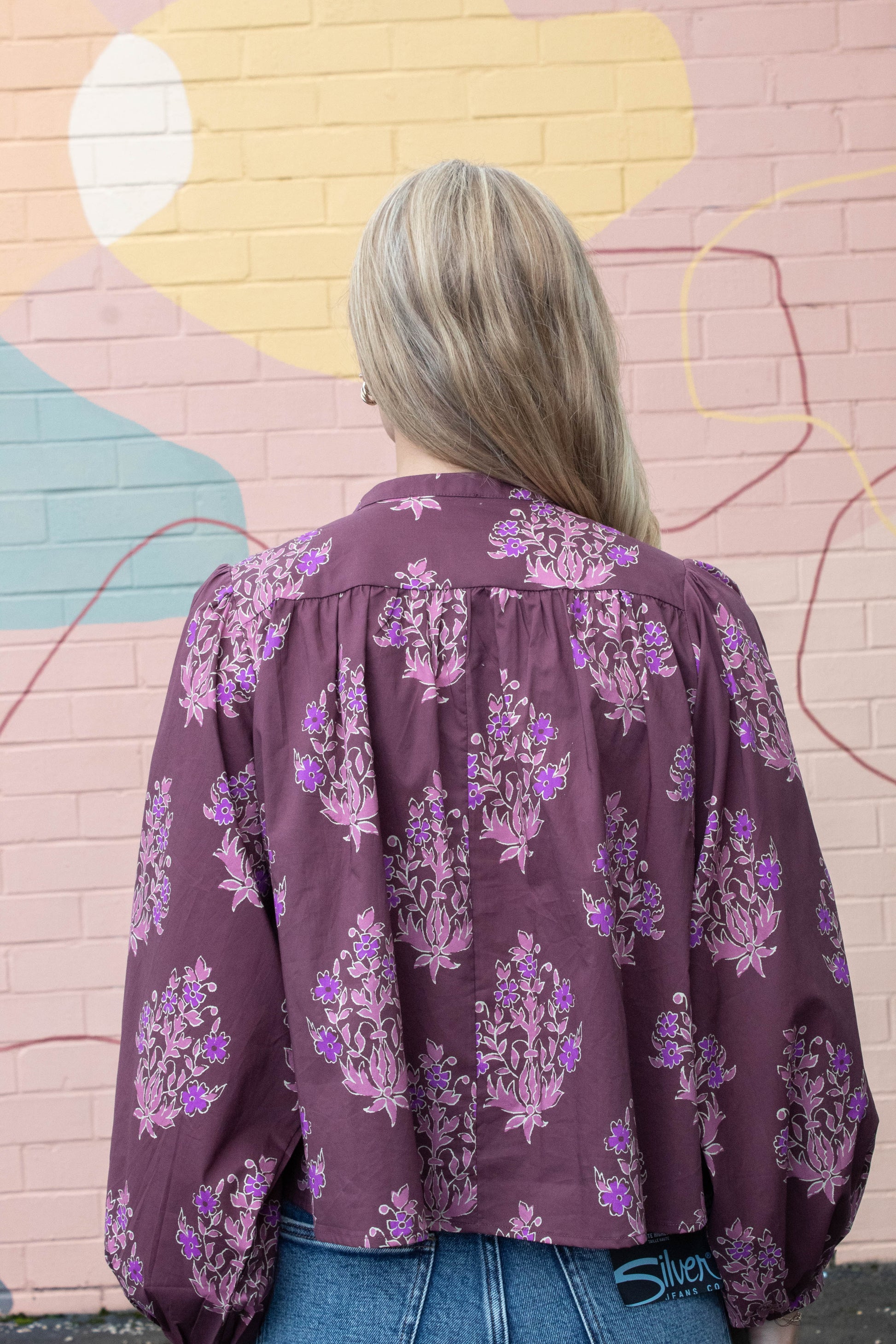  Wren Block Floral Blouse, Burgundy