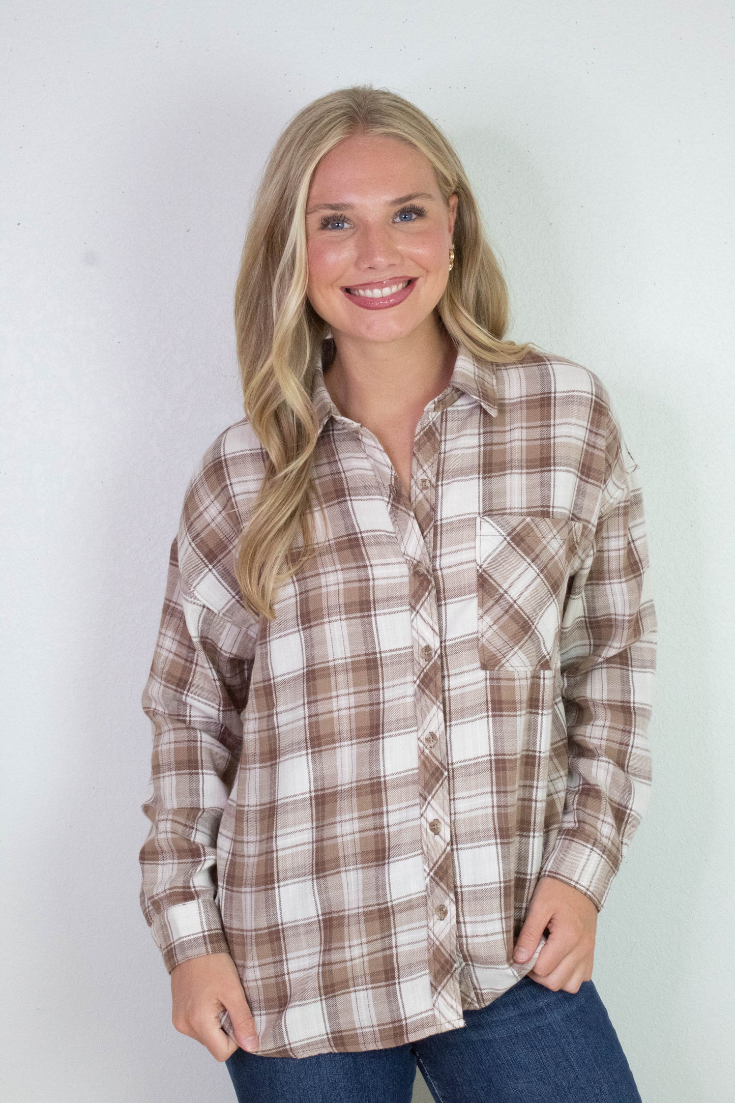 Be Cool Monroe Brown Plaid Flannel Shirt, Mocha