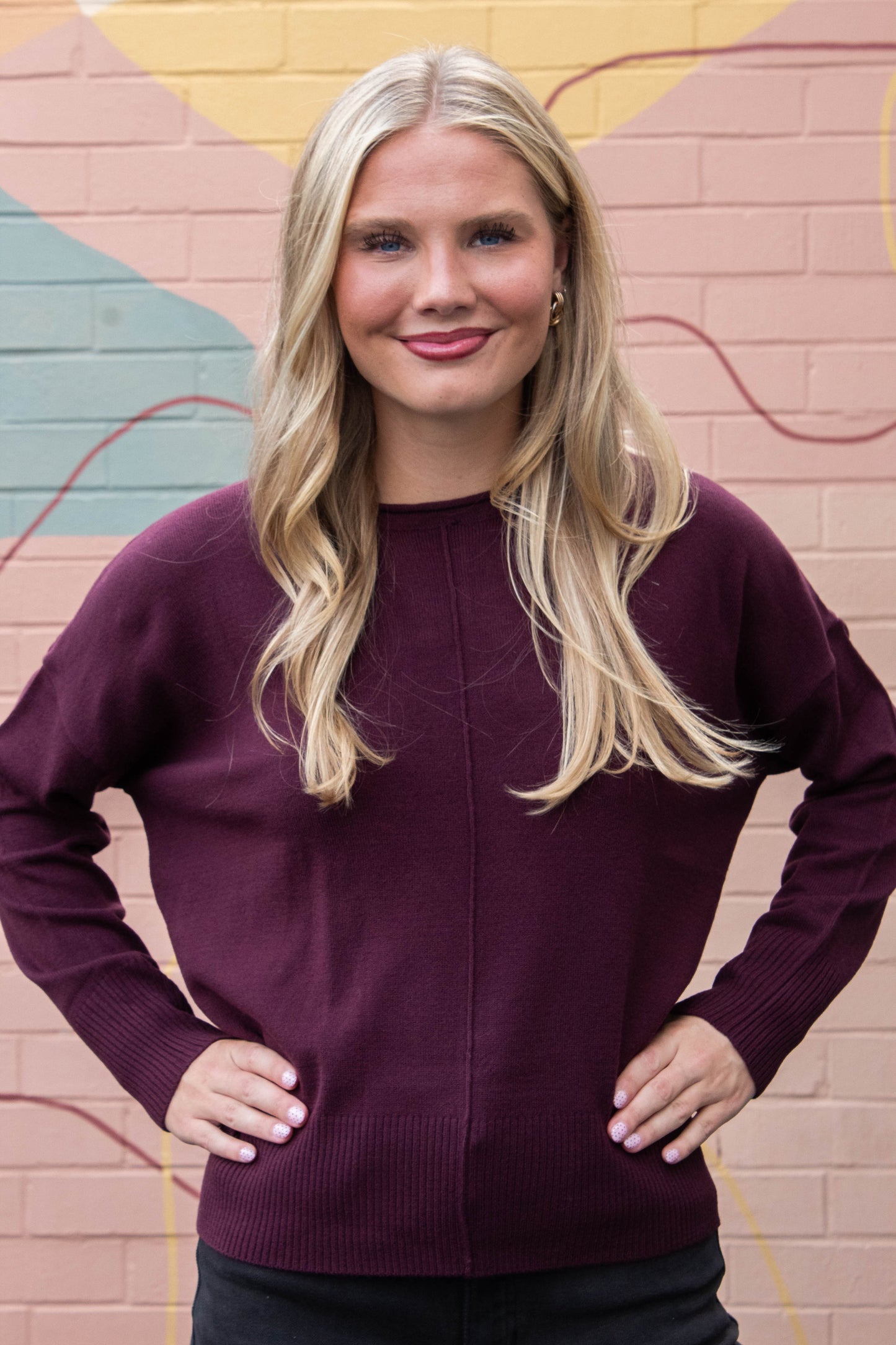  Kenzie Roll Neck Seam Front Sweater, Dark Cherry