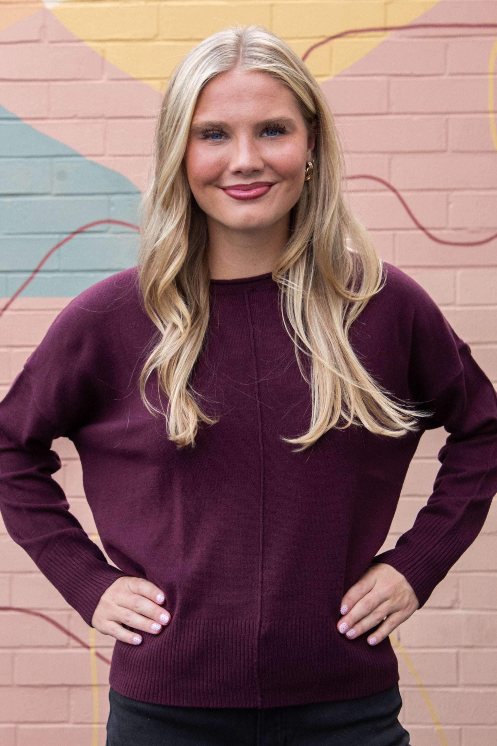  Kenzie Roll Neck Seam Front Sweater, Dark Cherry