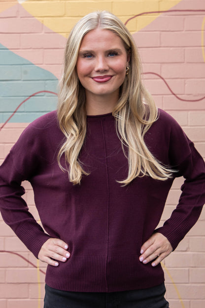  Kenzie Roll Neck Seam Front Sweater, Dark Cherry