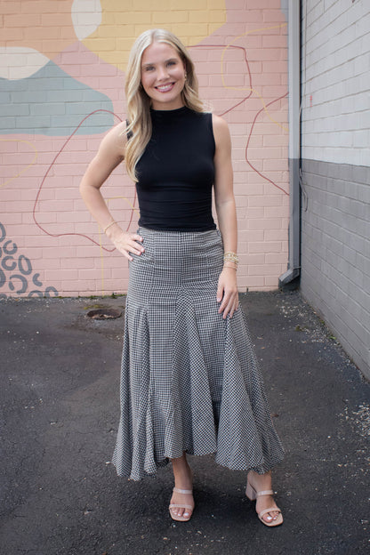  Minerva Checkered Maxi Skirt, Black Taupe