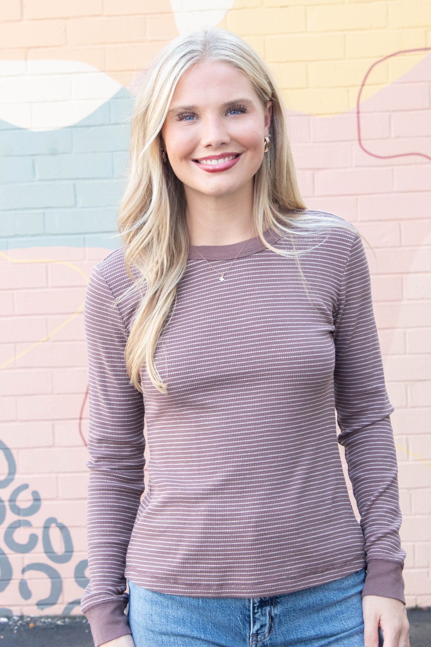 Be Cool Madelyn Stitched Thermal Top, Brown