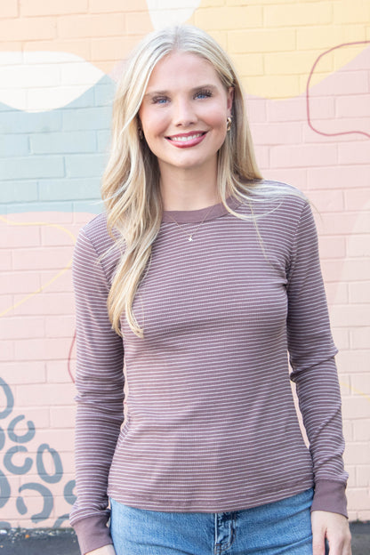 Be Cool Madelyn Stitched Thermal Top, Brown