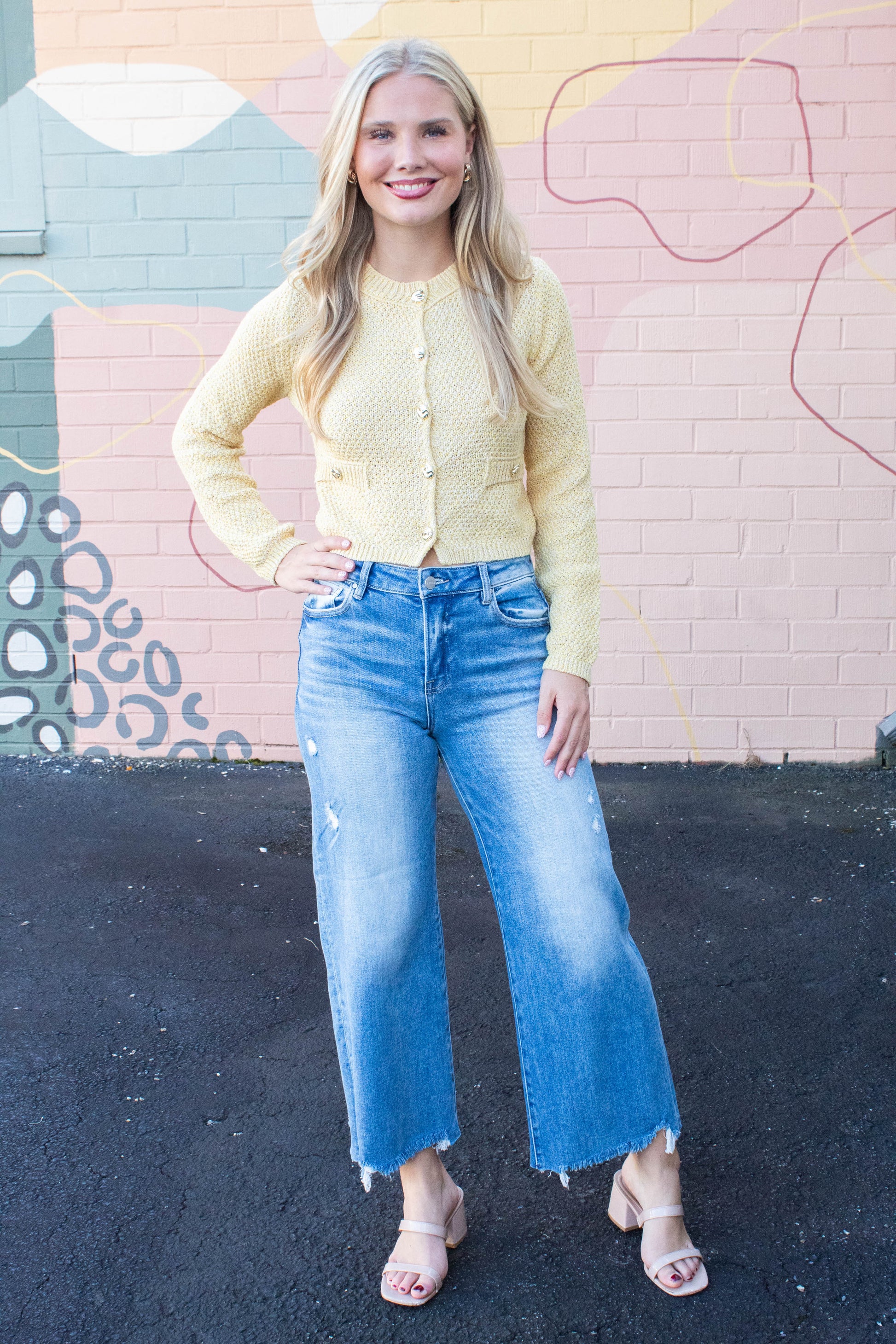  Priscilla Gold Button Cardigan, Yellow