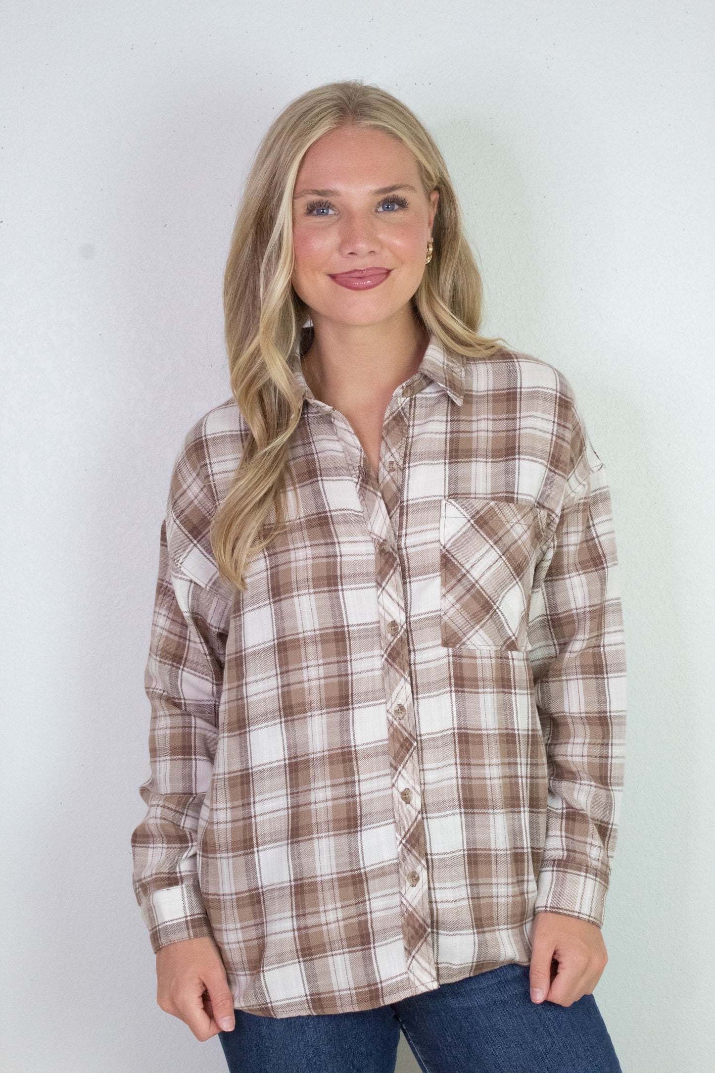 Be Cool Monroe Brown Plaid Flannel Shirt, Mocha