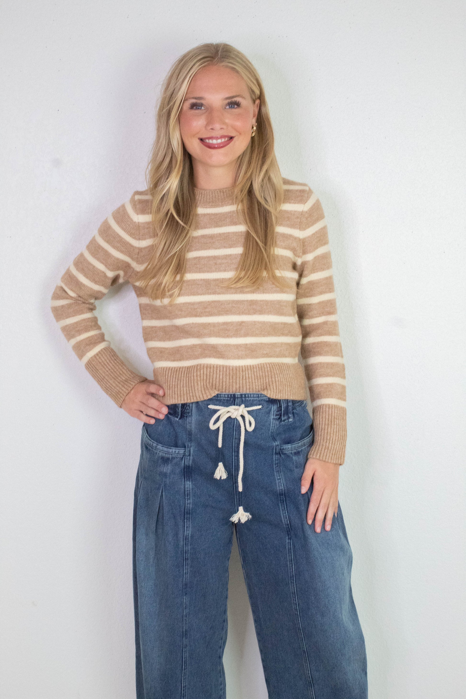  Sheri Striped Sweater, Taupe Cream | Sadie & Sage