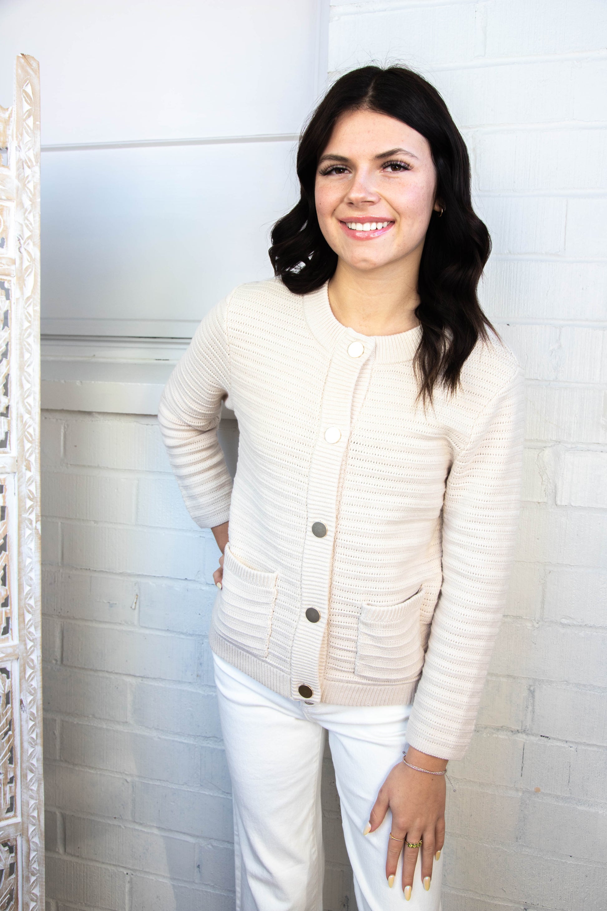  Rae Pointelle Knitted Jacket, Oat | Sanctuary