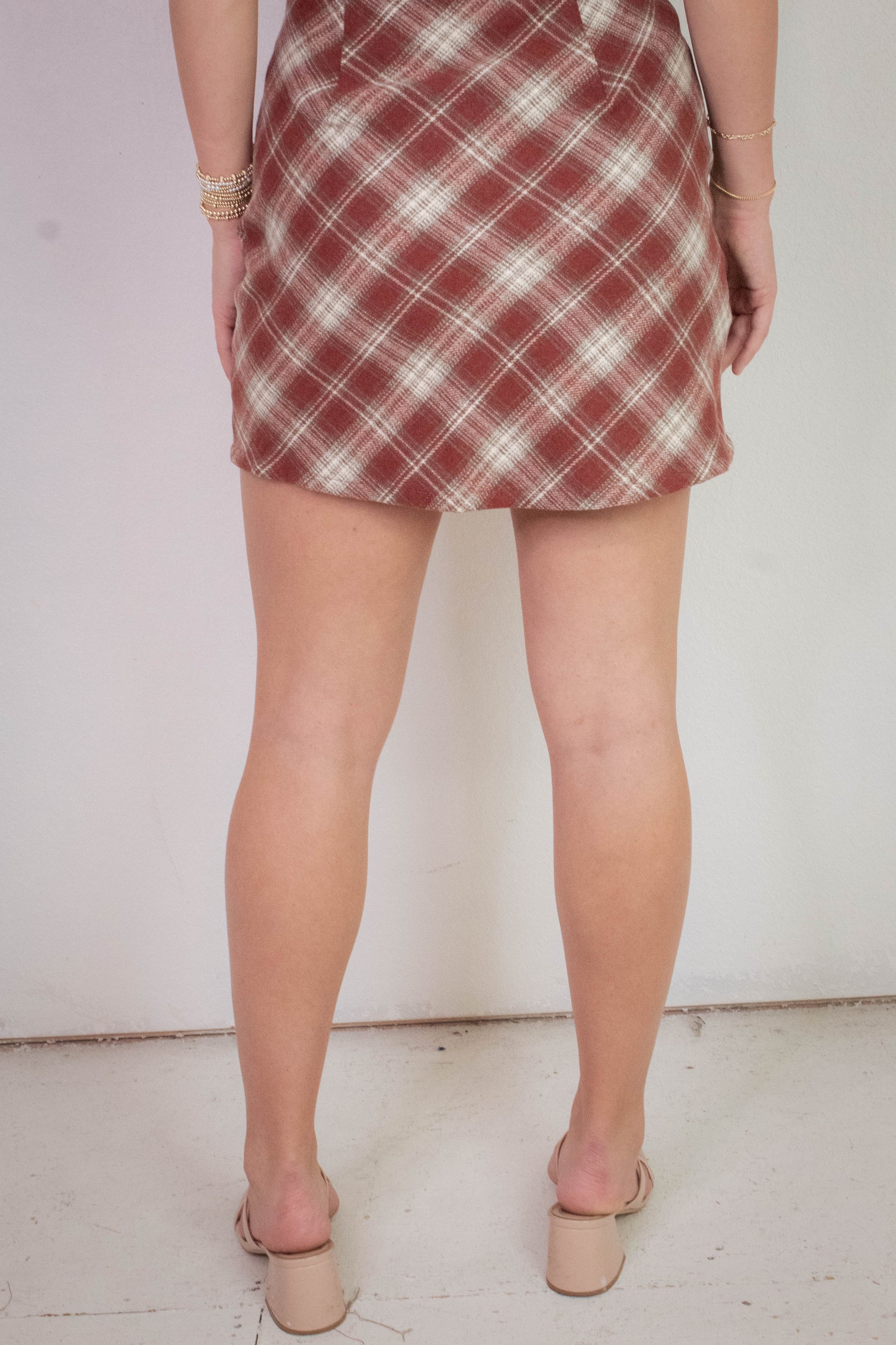  Winslet Plaid Mini Skirt, Rust Plaid