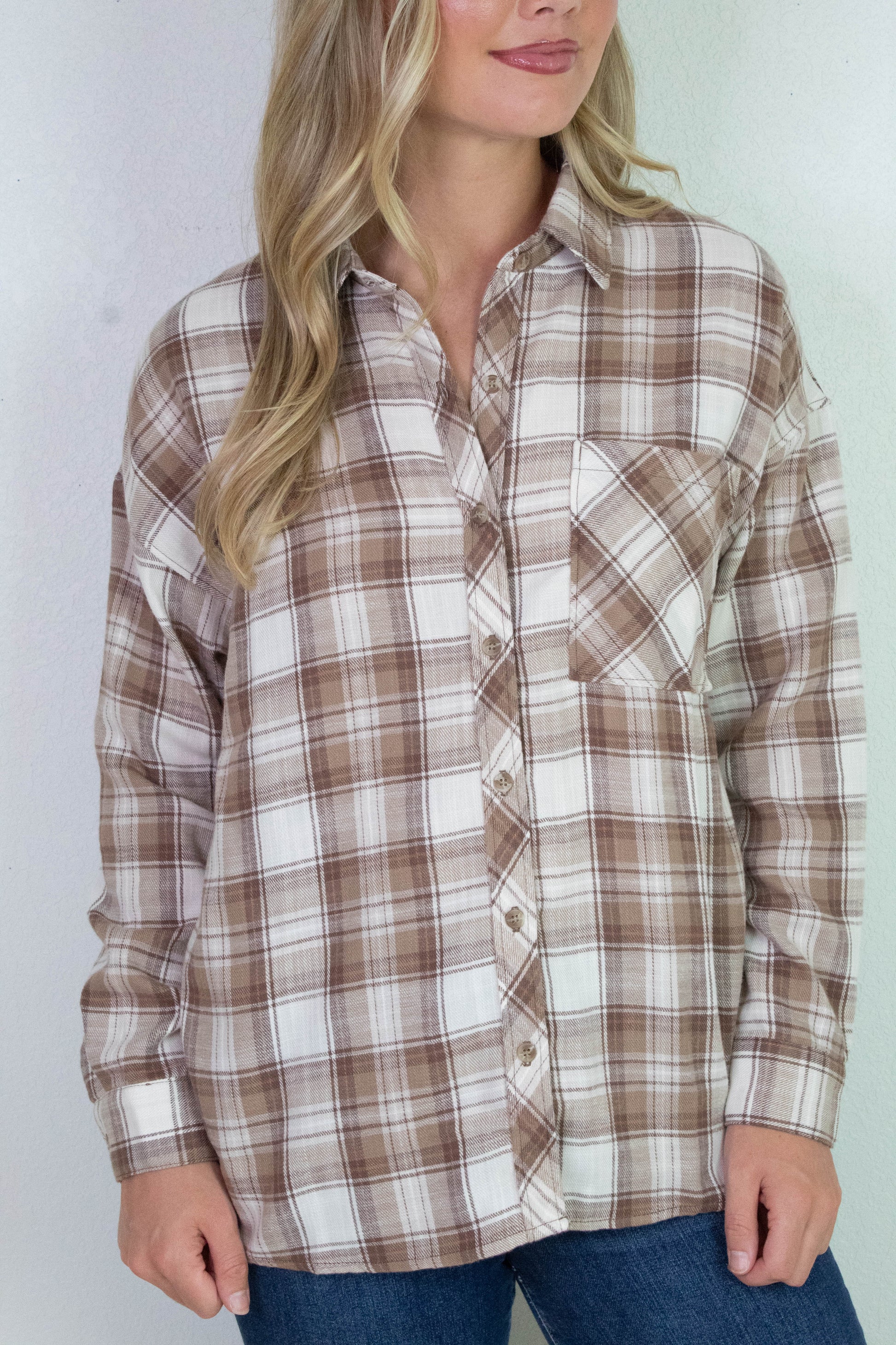 Be Cool Monroe Brown Plaid Flannel Shirt, Mocha