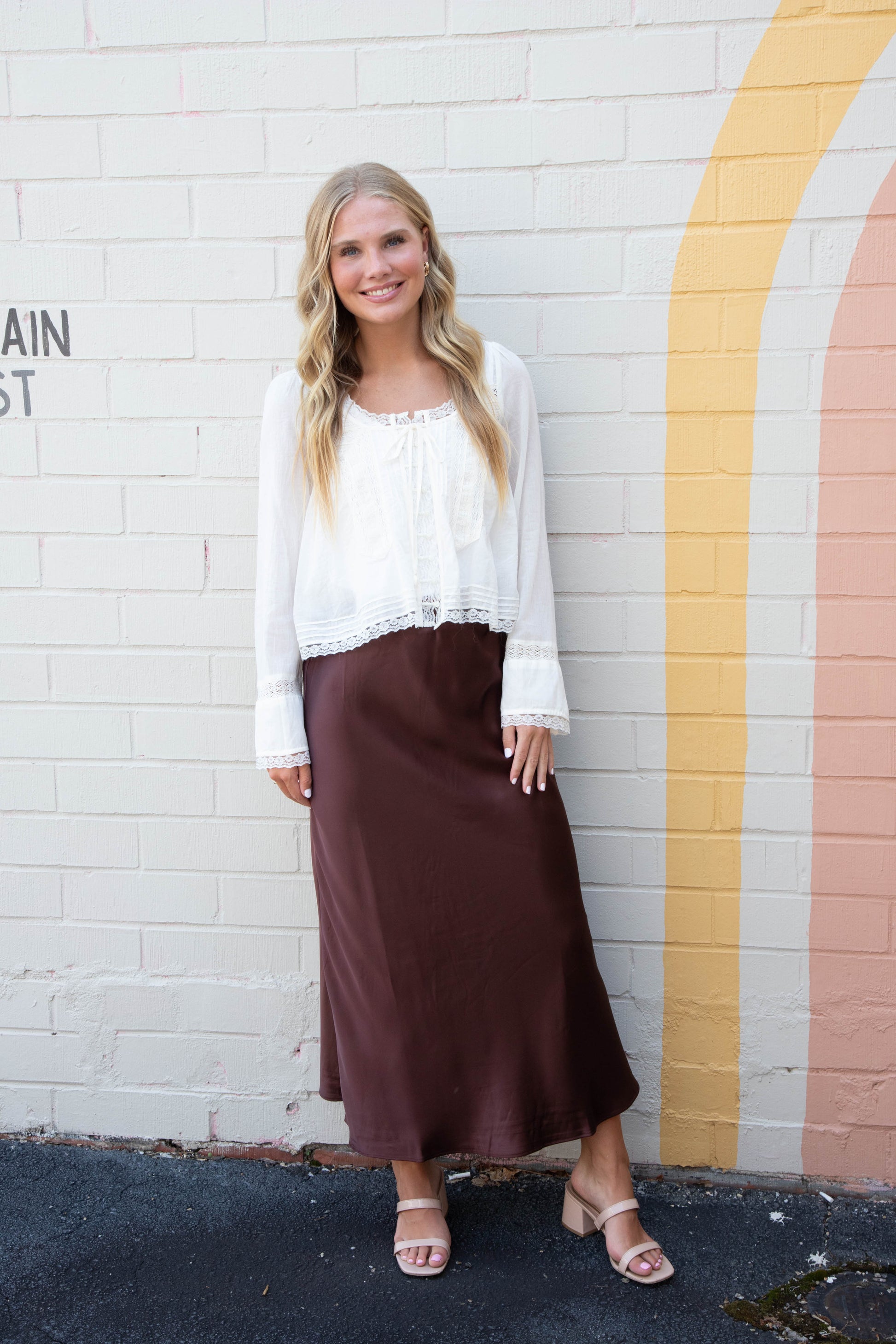  Brinley Satin Maxi Skirt, Chestnut
