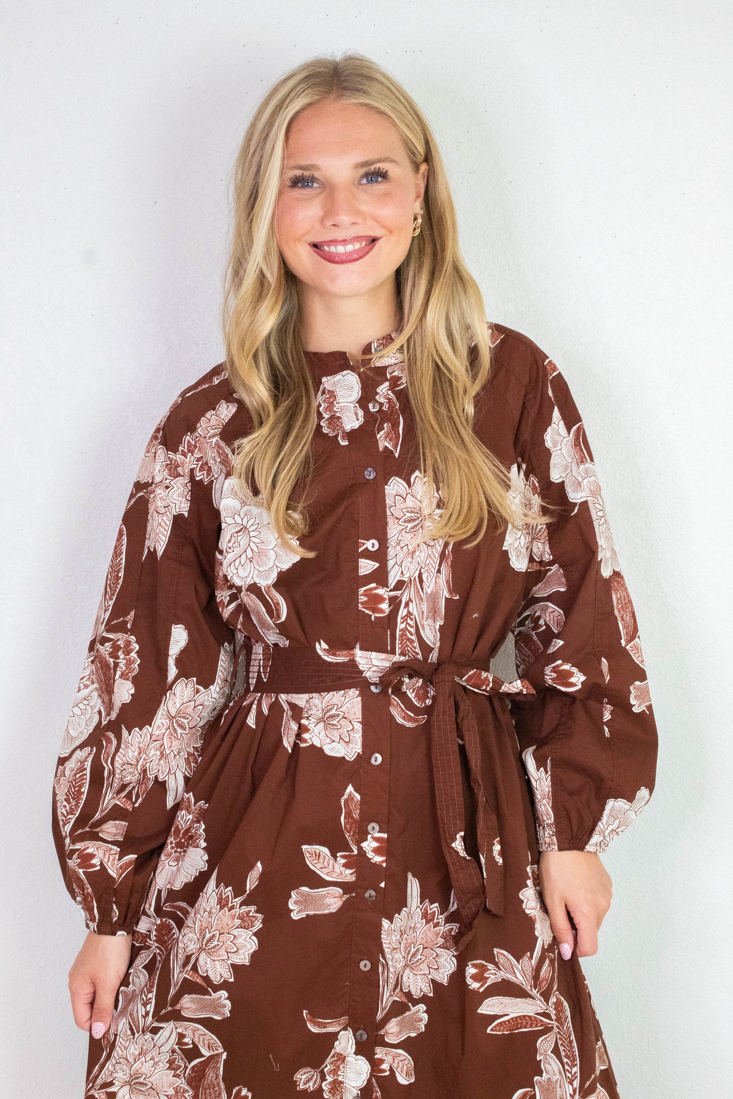  Monroe Floral Belted Maxi Dress, Brown