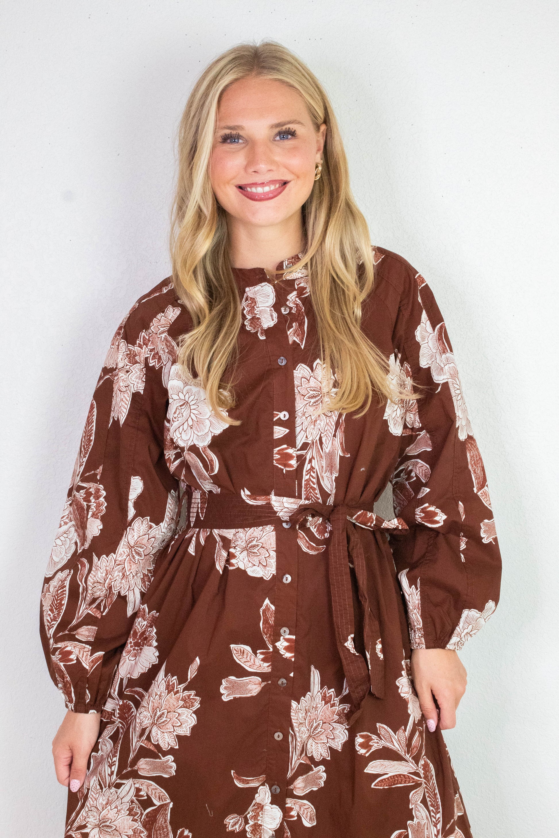  Monroe Floral Belted Maxi Dress, Brown