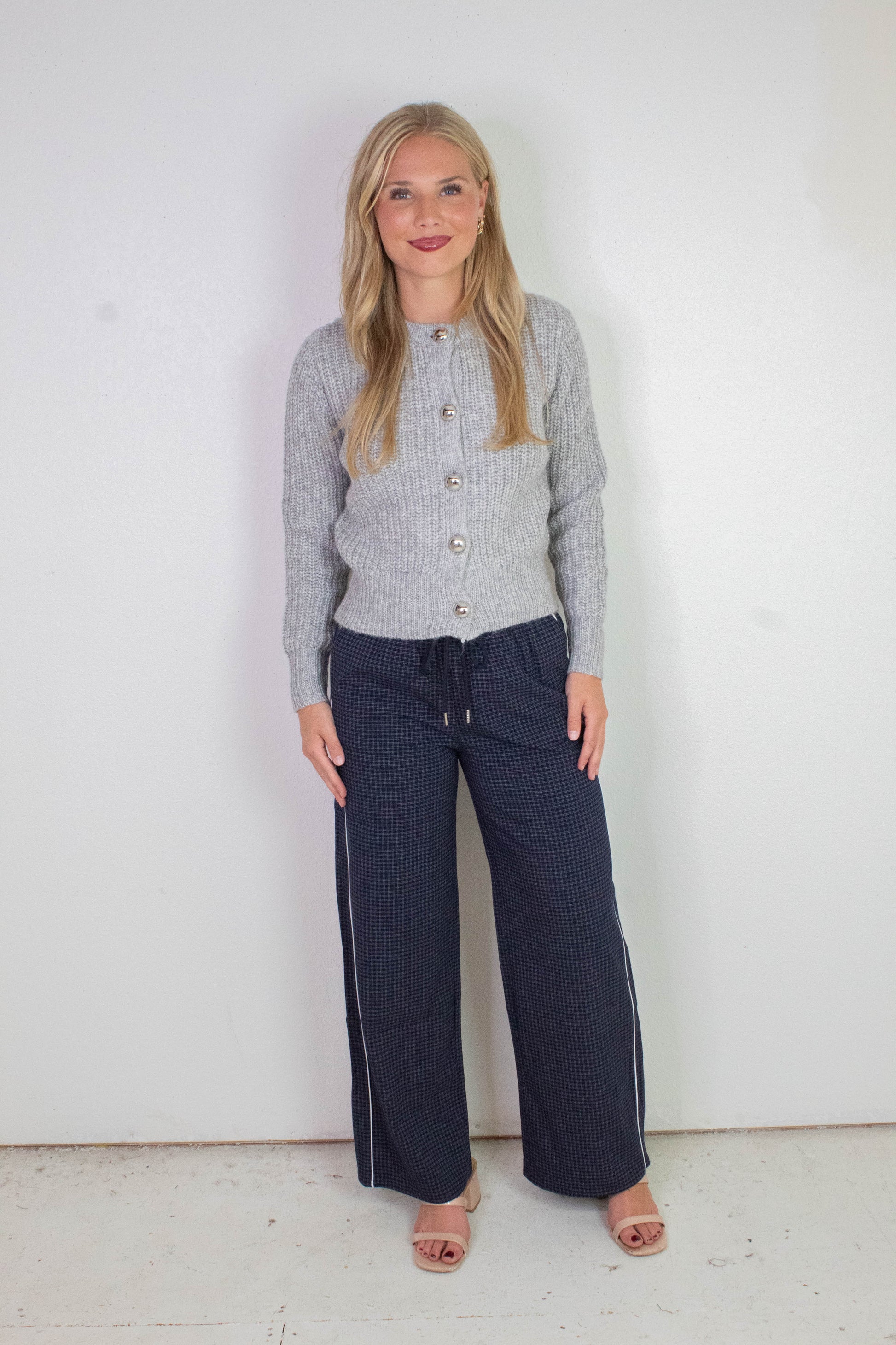  Letrice Silver Button Cardigan, Silver Grey Melange | RD Style