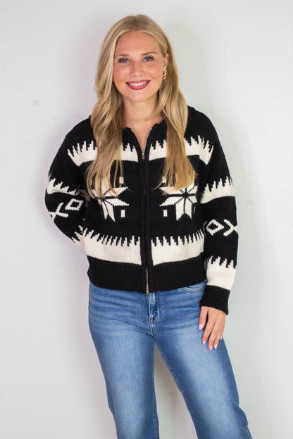  Audovera Shawl Neck Cardigan, Black Cream | RD Style