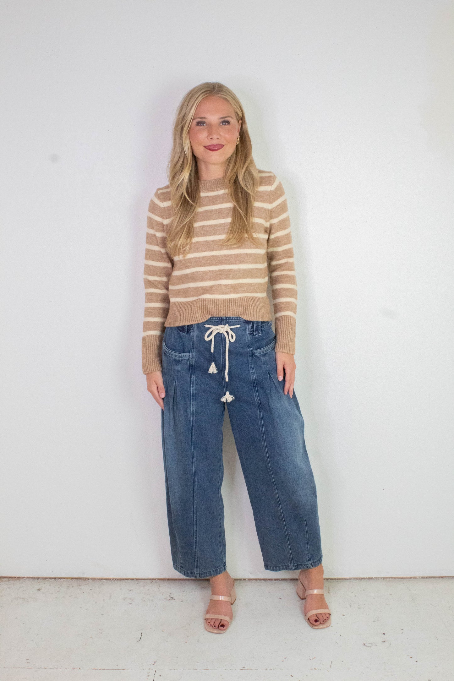  Sheri Striped Sweater, Taupe Cream | Sadie & Sage