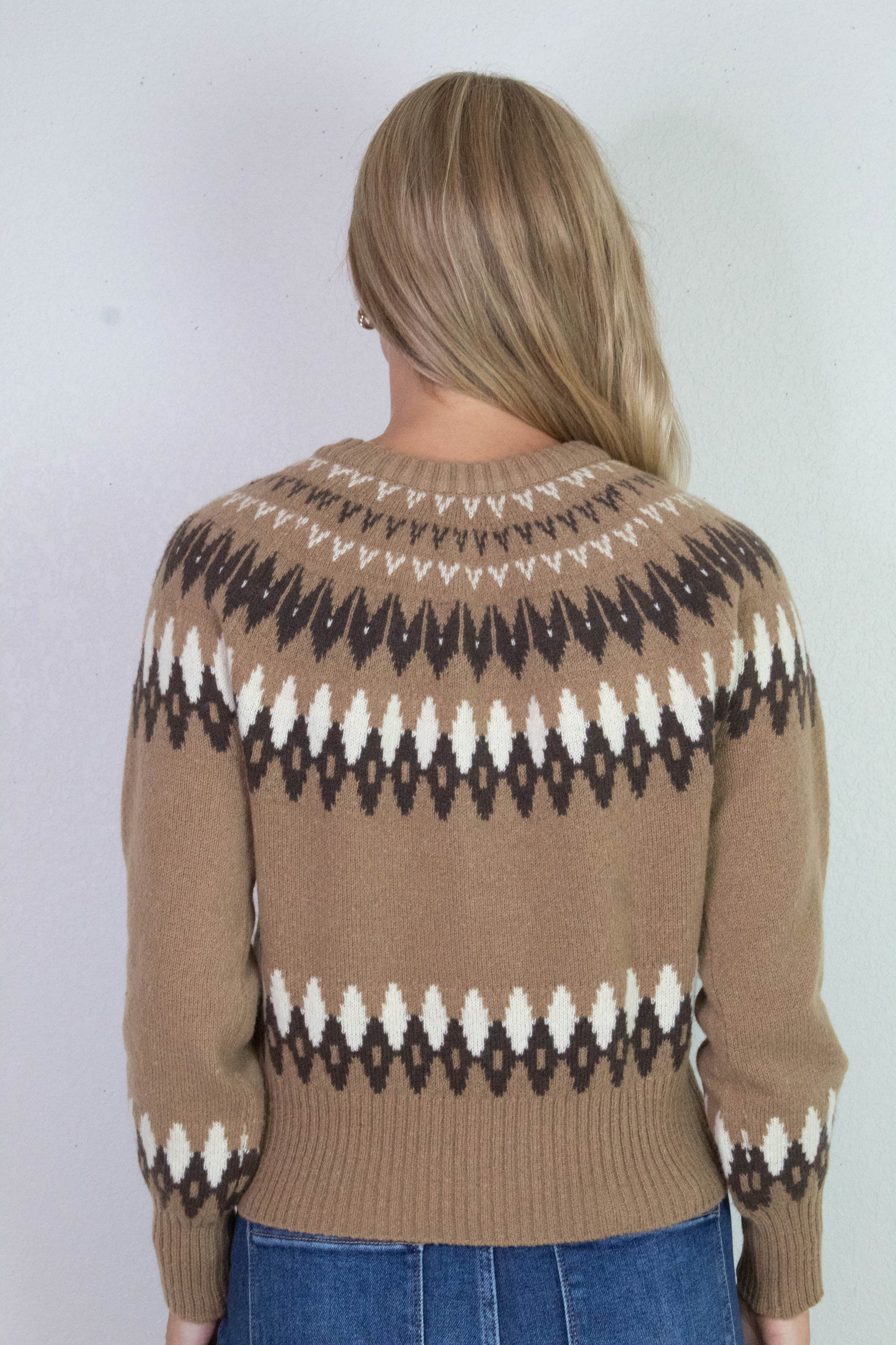  Luna Multicolor Fair Isle Cardigan, Khaki Multi