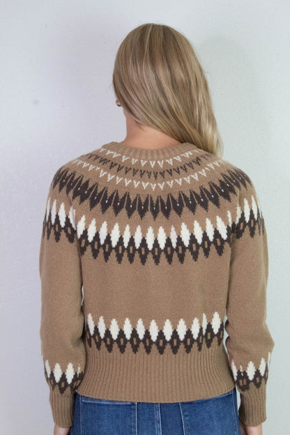  Luna Multicolor Fair Isle Cardigan, Khaki Multi