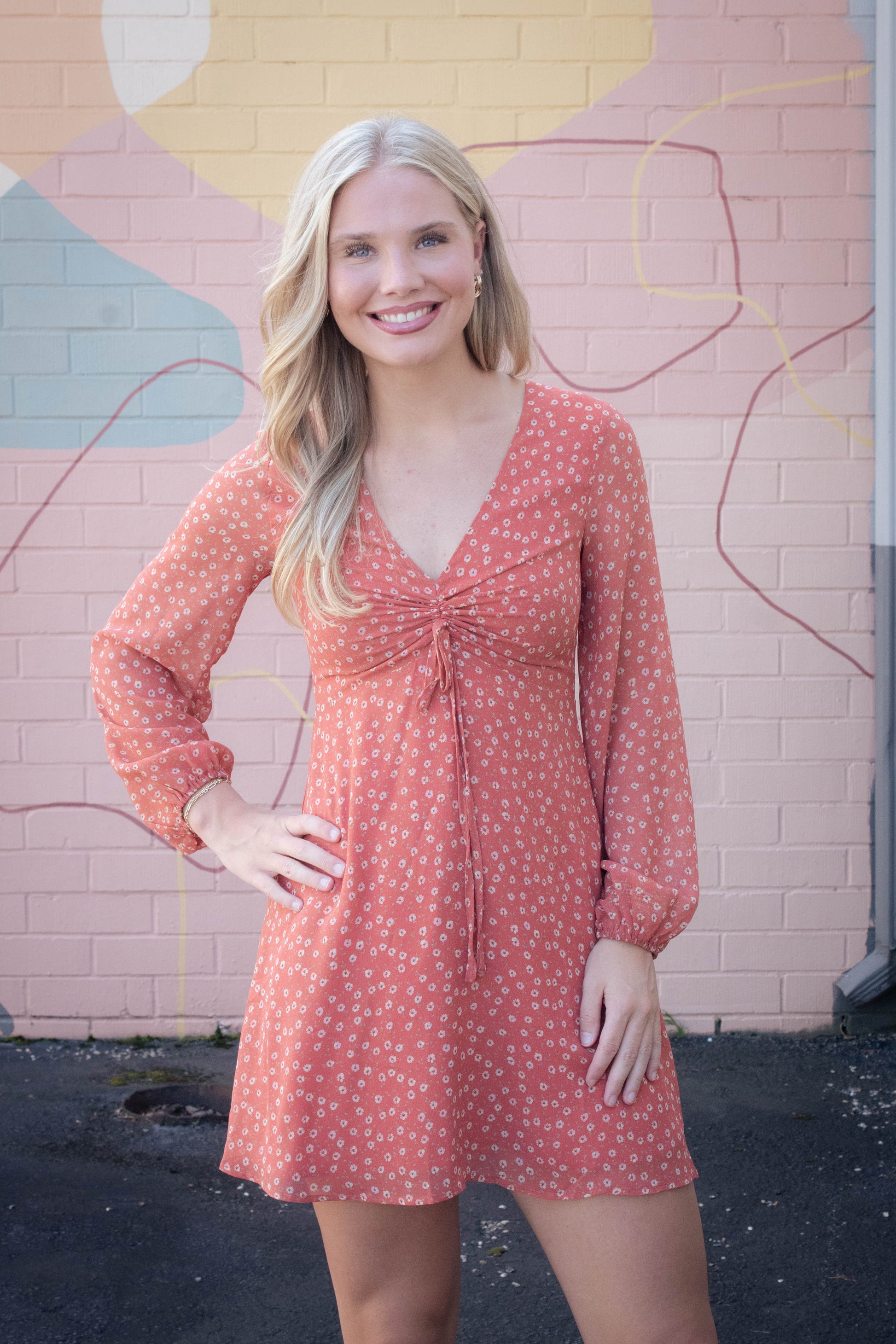  Suri Ditsy Floral Mini Dress, Orange Floral