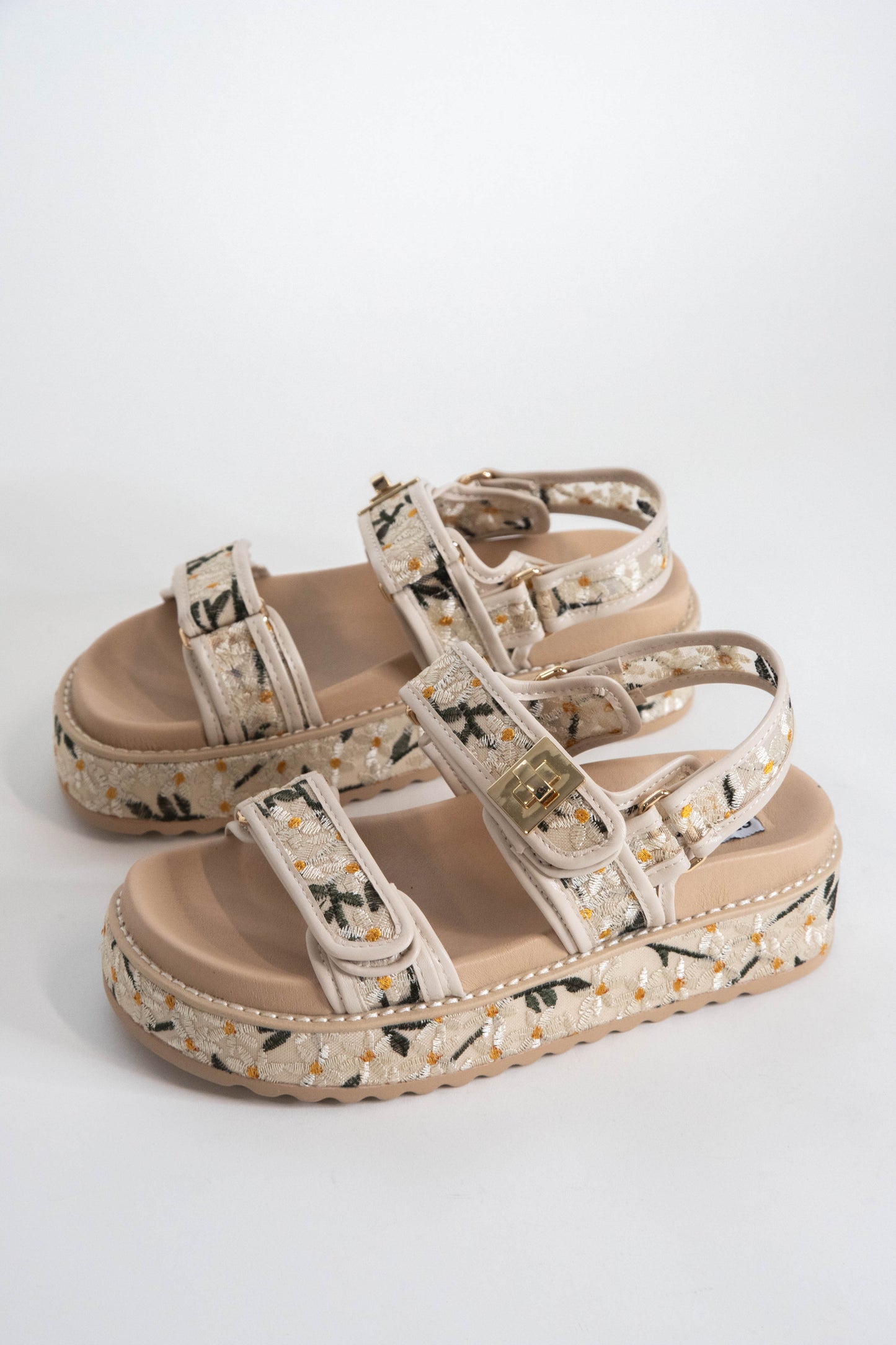  Big Mona Embroidered Platform Sandal, Natural Floral | Steve Madden