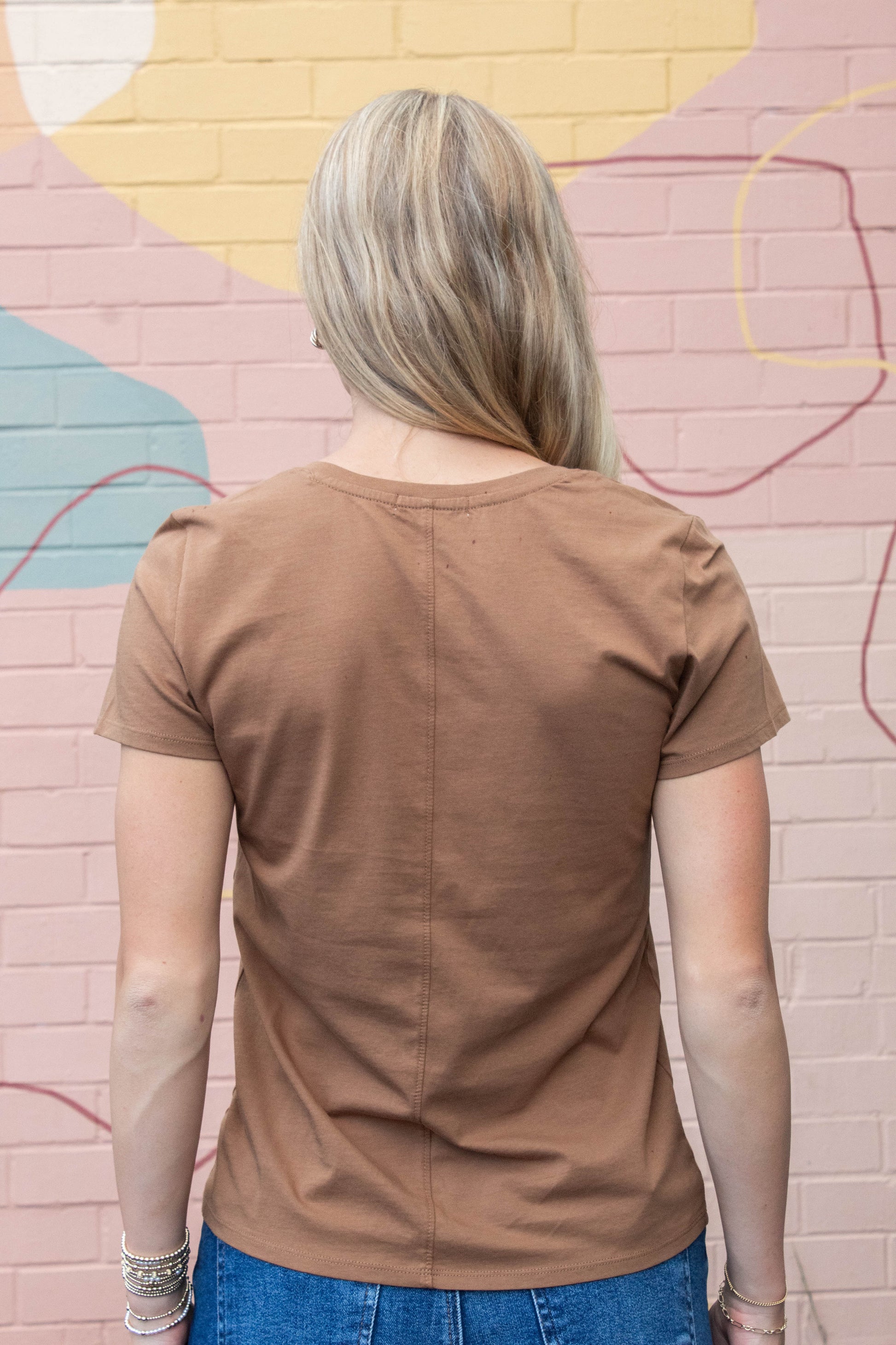 Be Cool Tatum Cotton Jersey V-Neck Tee, Bronze Brown