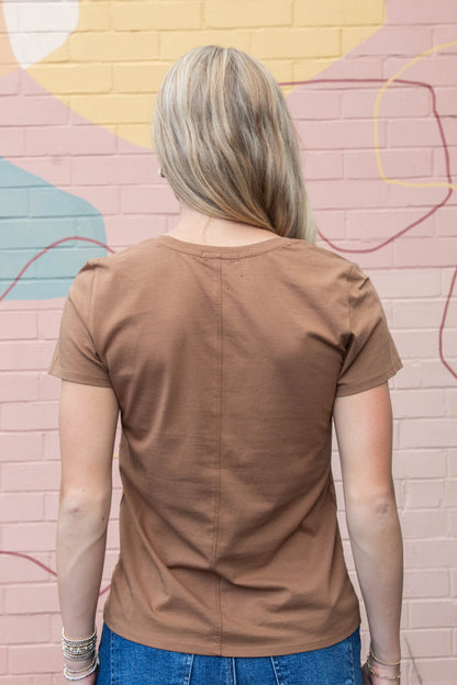 Be Cool Tatum Cotton Jersey V-Neck Tee, Bronze Brown