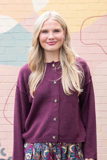  Melina Roll Neck Cardigan, Dark Cherry