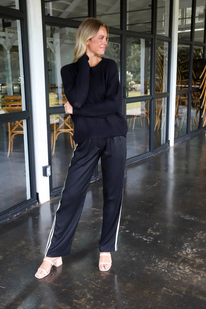 Leighton Side Stripe Trousers, Black Cream