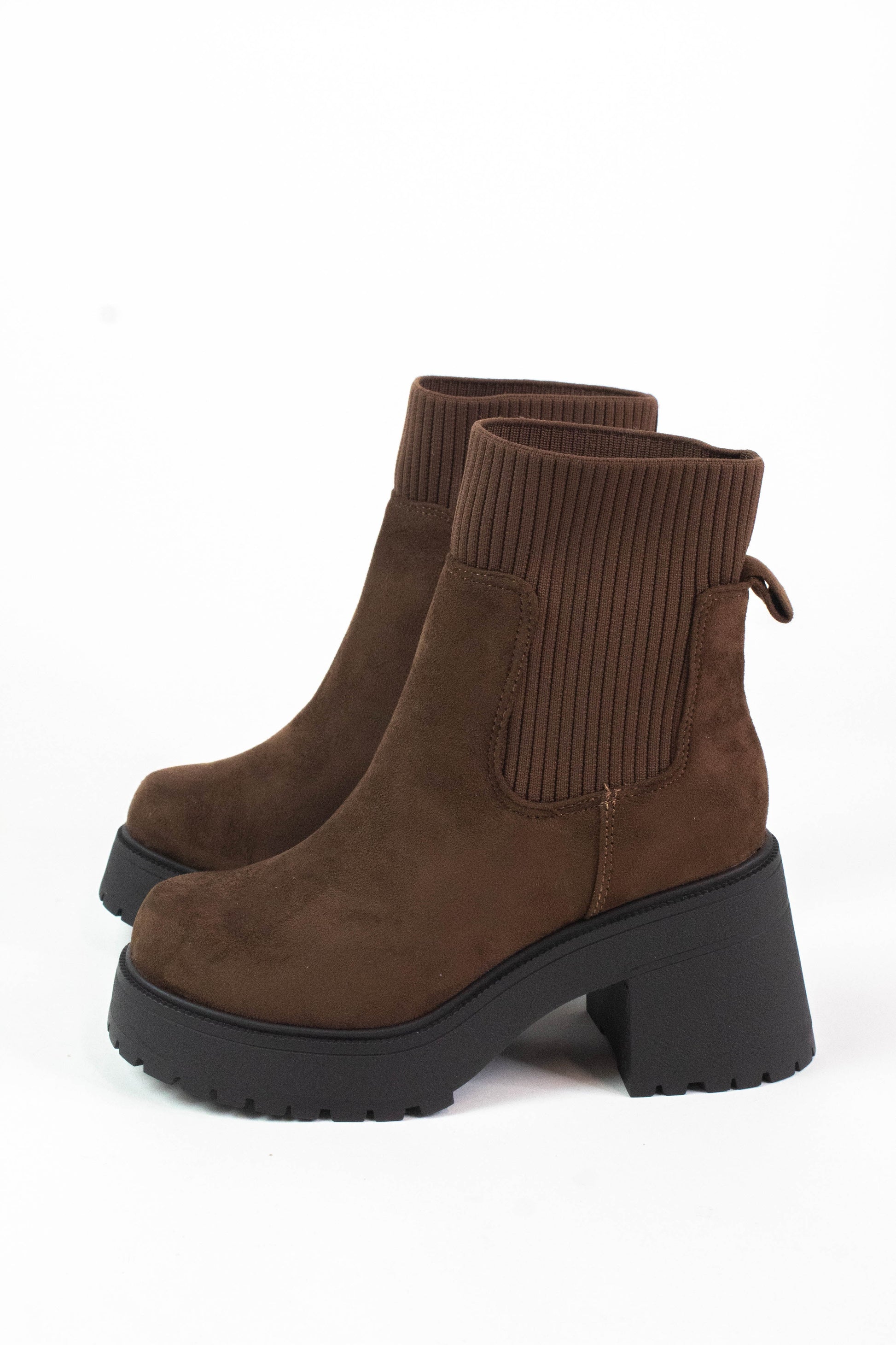  Super Knit Sock Chelsea Boots, Chocolate Faux Suede